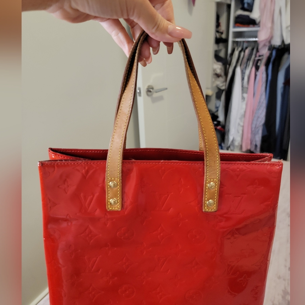 LOUIS VUITTON Monogram Vernis Reade MM Hand Bag Red Rouge LV Auth With Dust Bag - Picture 9 of 12
